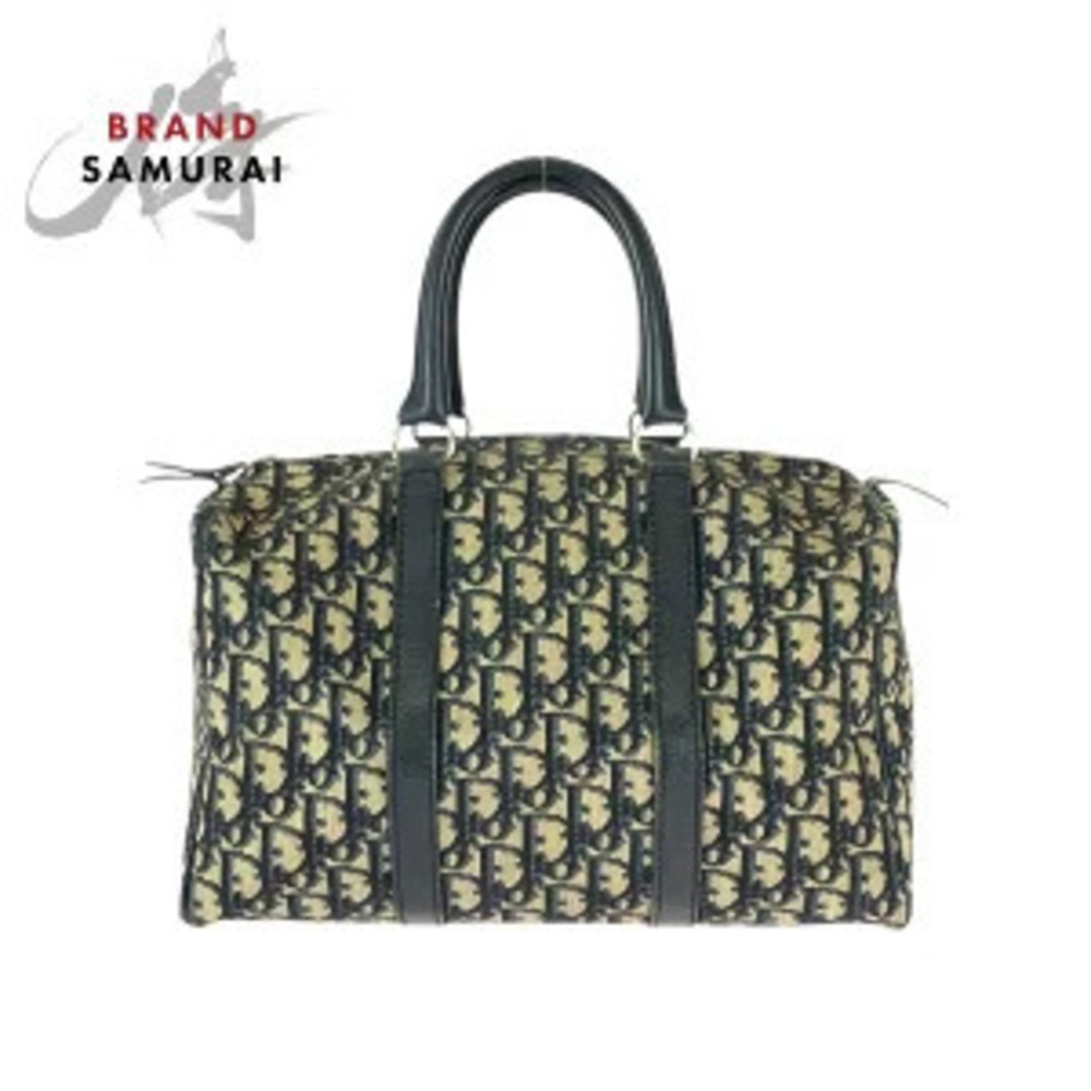 Christian Dior Trotter bag beige Navy Blue canvas leather Boston